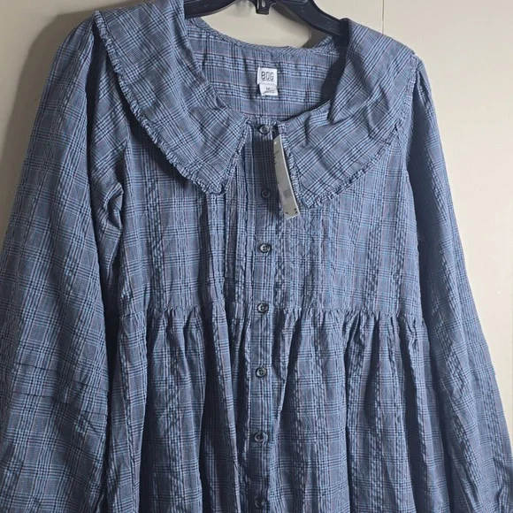 BDG Urban Outfitters Check Collar Long Sleeve Mini Dress Medium - Picture 8 of 13